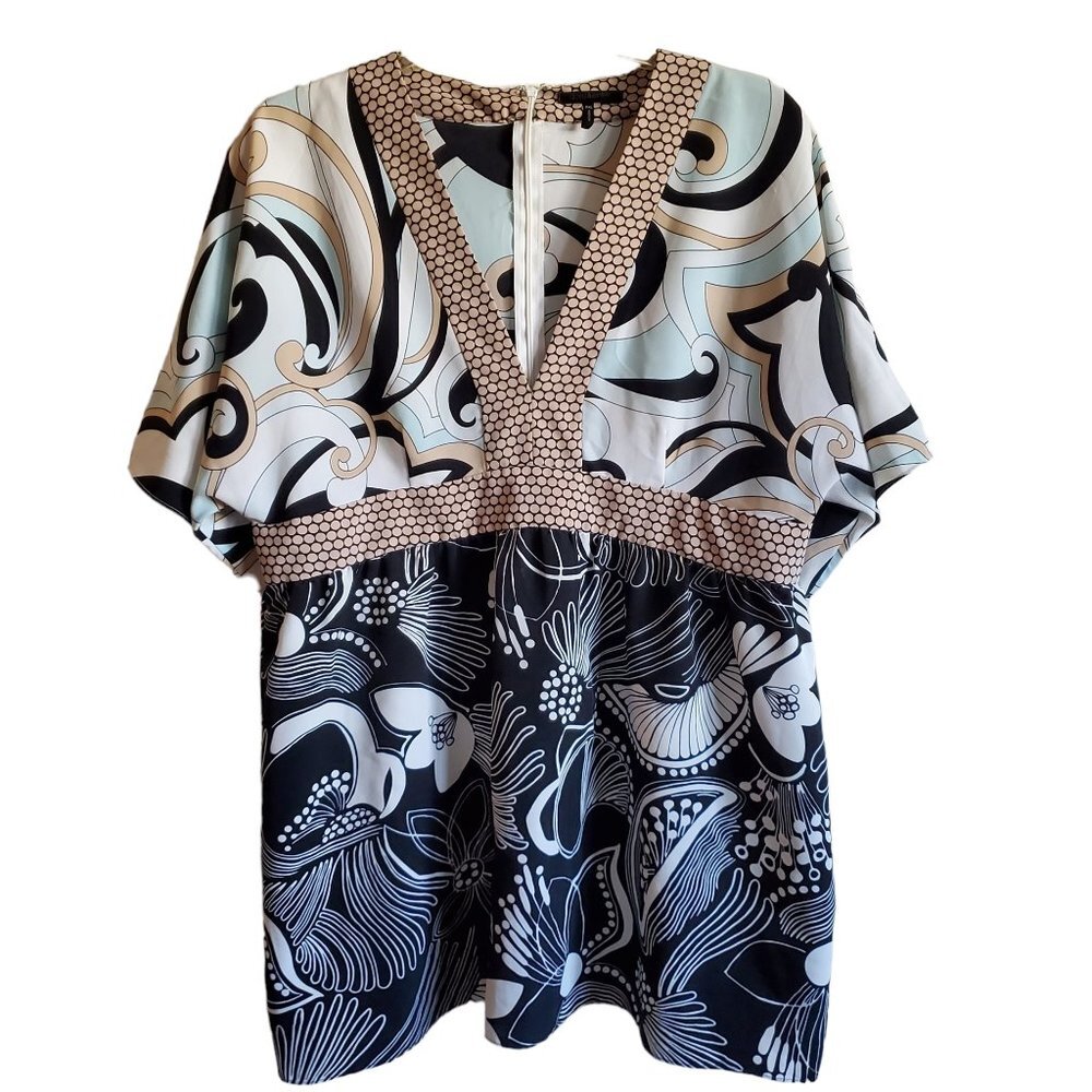 Daisy Fuentes Blouse Baby Doll Style Abstract PXL